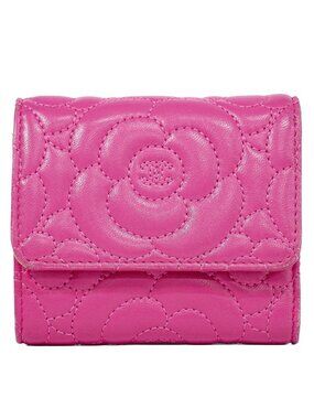 Chanel Camellia CC Logo Trifold Wallet Compact Leather Pink
